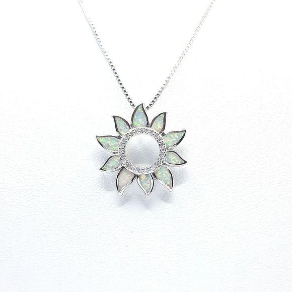 N/A Jewelry - Simulated Opal Sunflower Necklace Sterling Silver